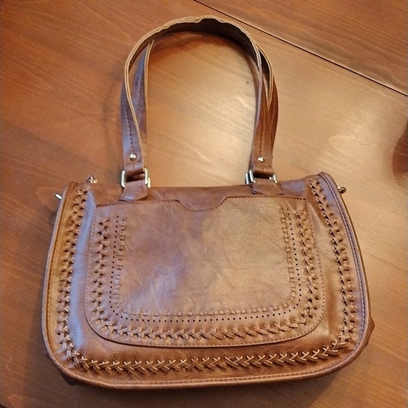 Madison West Handbags - Madison West Polyurethane Leather Braided Distressed Double Woven Handbag, Vegan